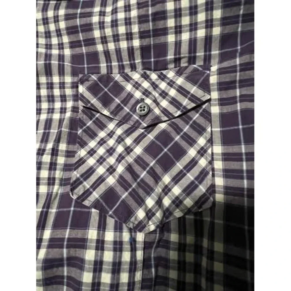 Banana Republic Long Sleeve Shirt Mens Sz Large Purple Plaid Button Up Front